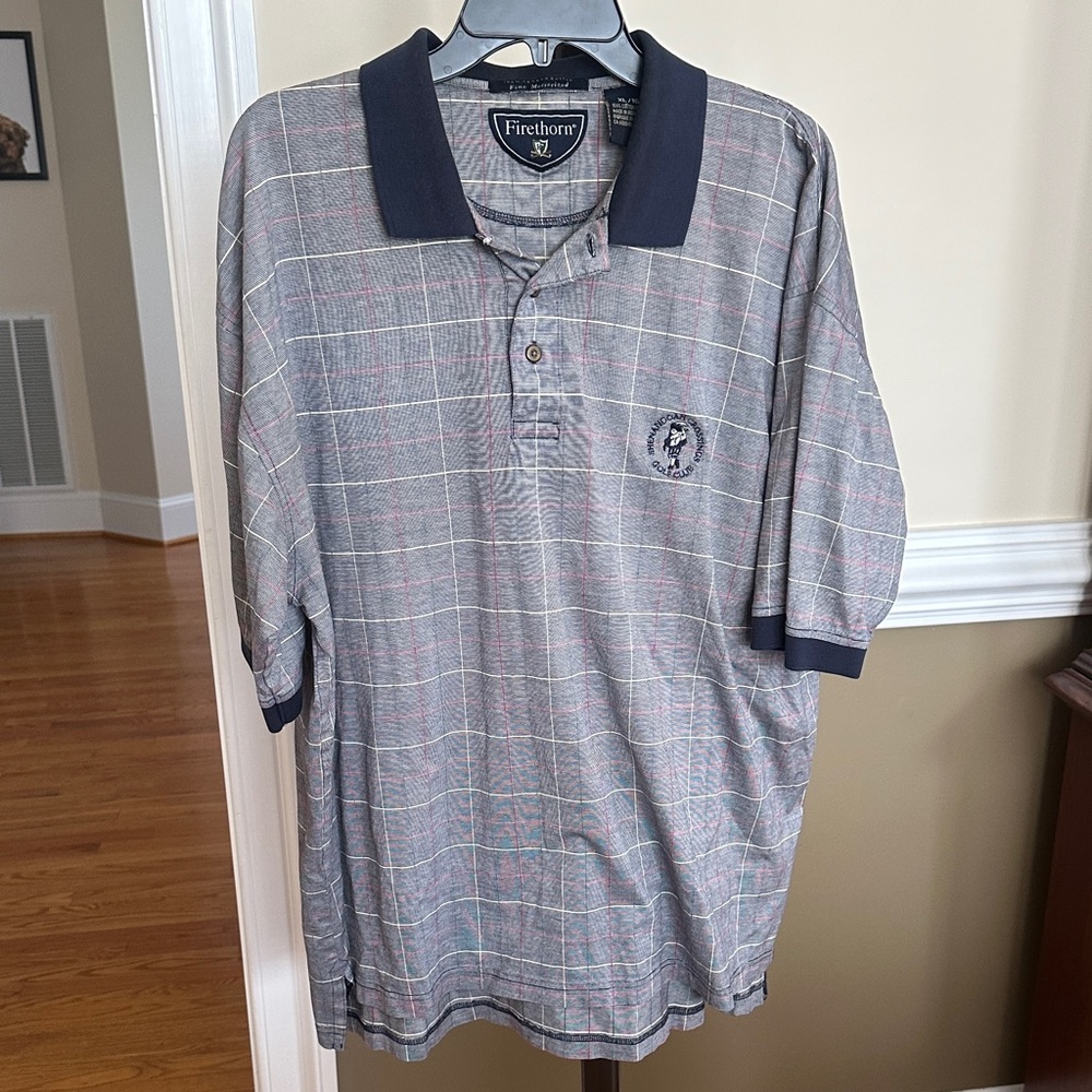 Men's Navy and Gray Checkered Polo Shirt